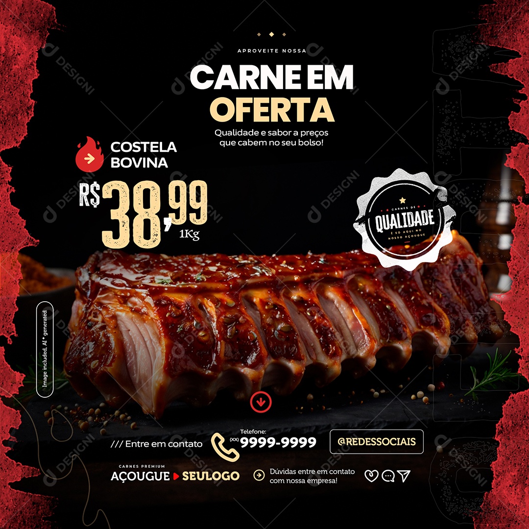 Post Açougue Carne In Coastal Offer Bovina Social Media PSD Editable