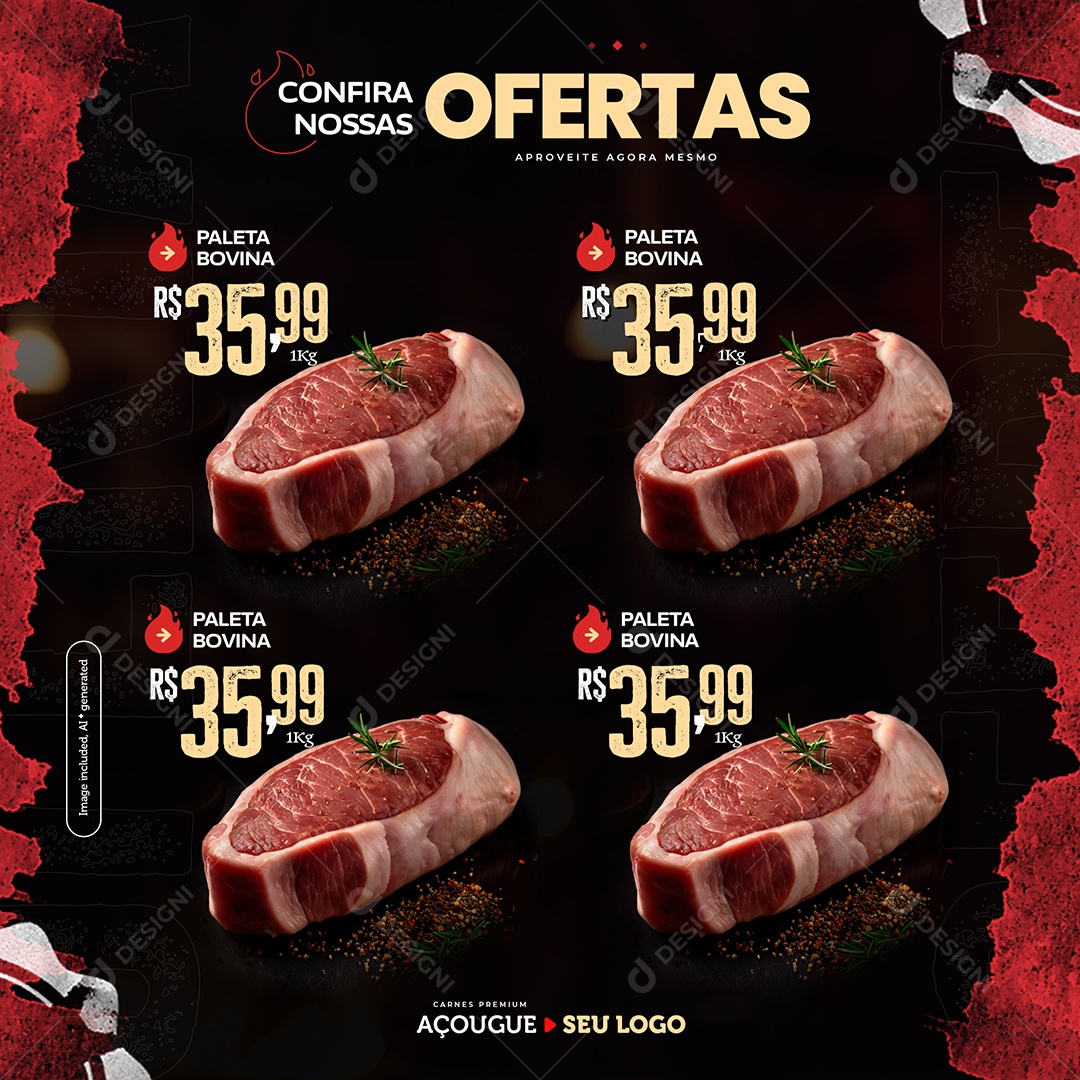 Açougue Confira Nossas Ofertas Social Media PSD Editável