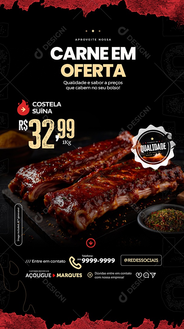 Story Açougue Carne Em Oferta Costela Suína Social Media PSD Editável