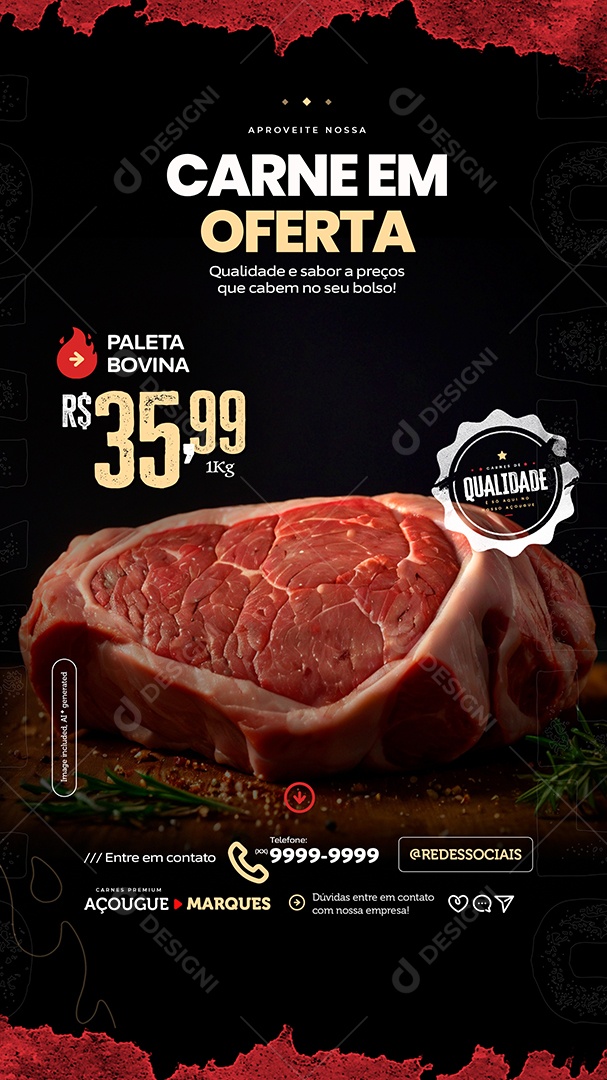 Story Açougue Carne Em Oferta Paleta Bovina Social Media PSD Editável