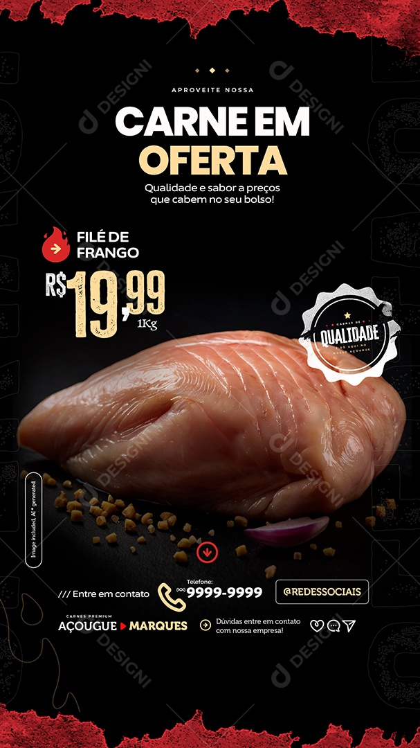 Story Açougue Carne Em Oferta Filé De Frango Social Media PSD Editável