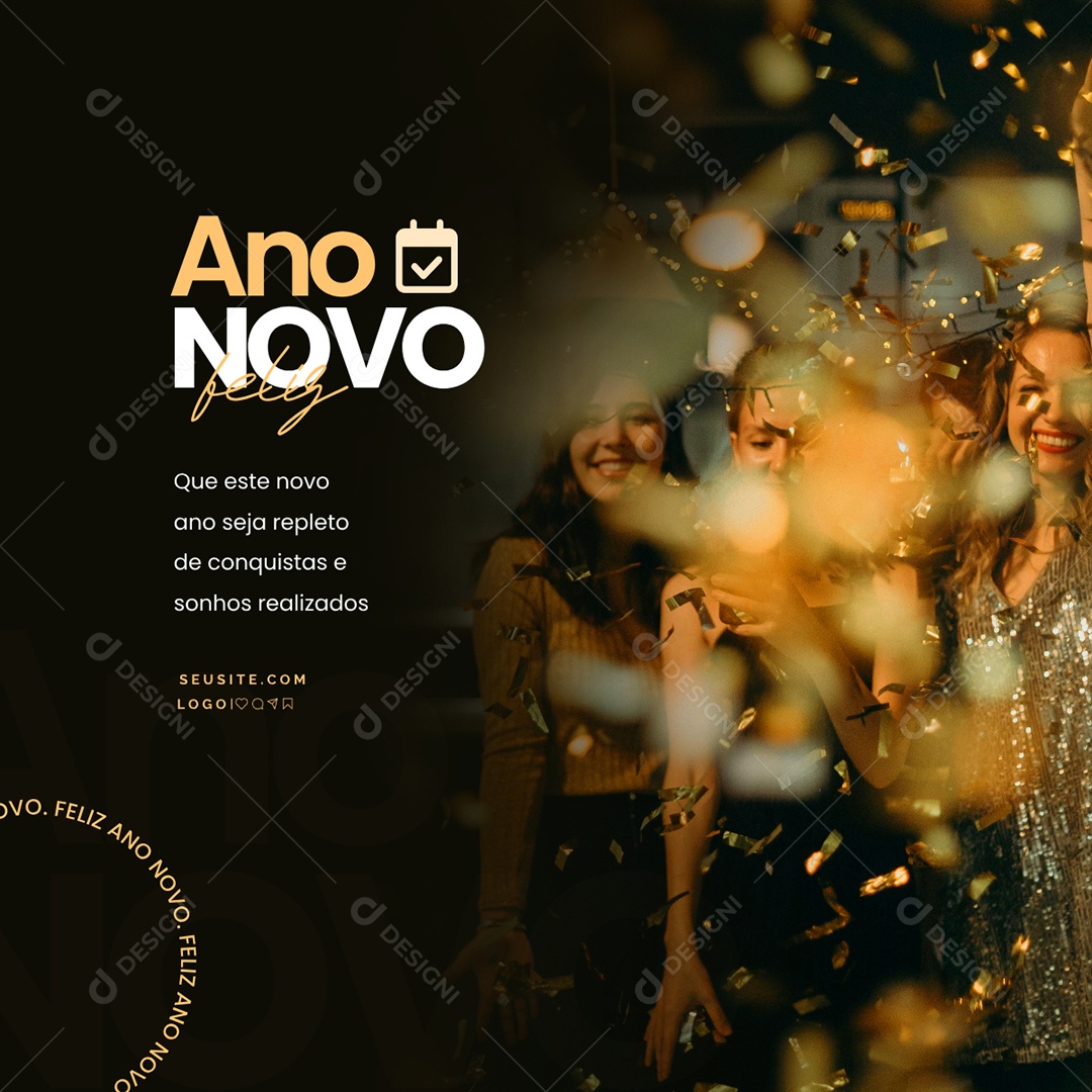 Feliz Ano Novo 01 de Janeiro Social Media PSD Editável