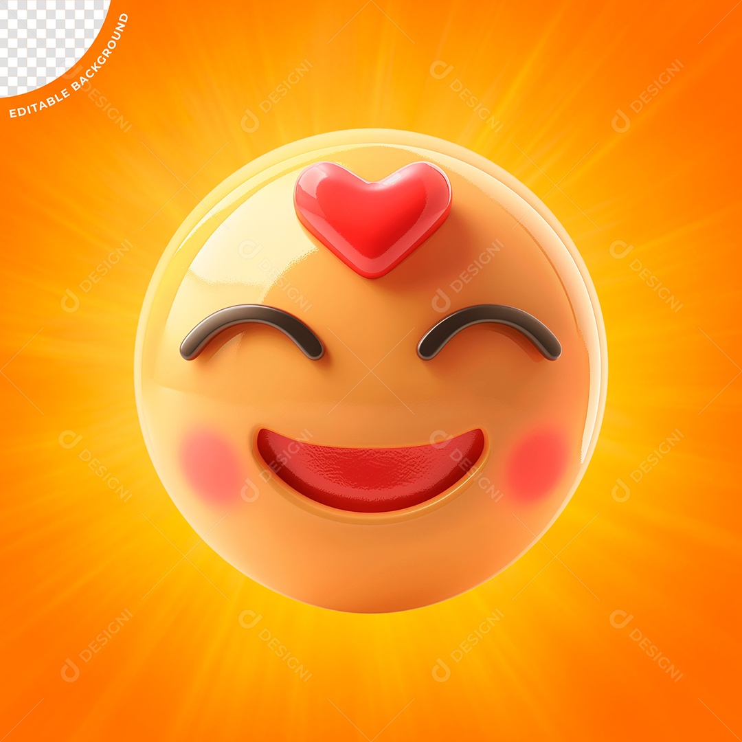 Emoji Com Coração e Sorrindo Elemento 3D para Composição PSD
