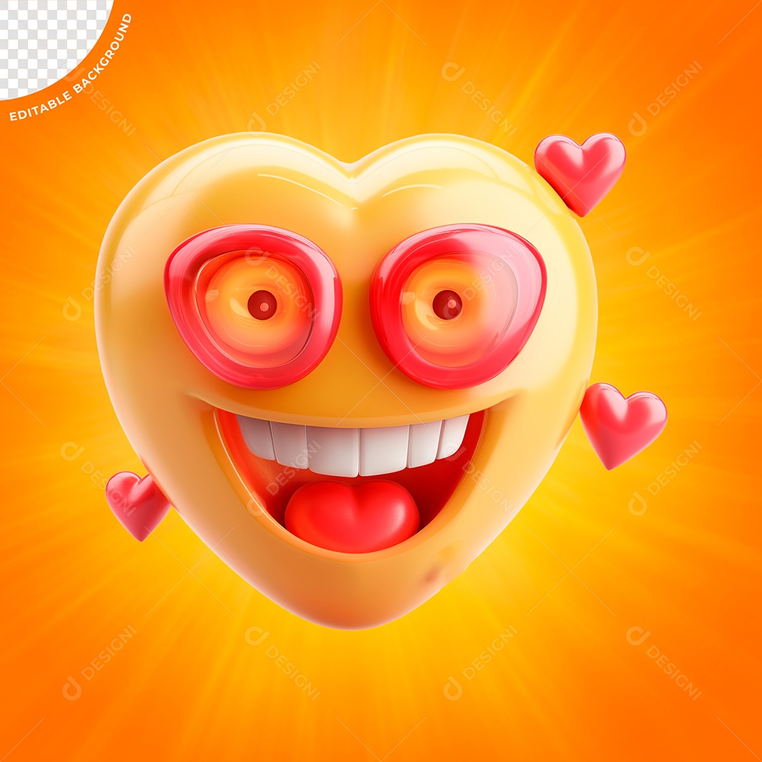 Emoji Com Oculos e Corações Elemento 3D para Composição PSD