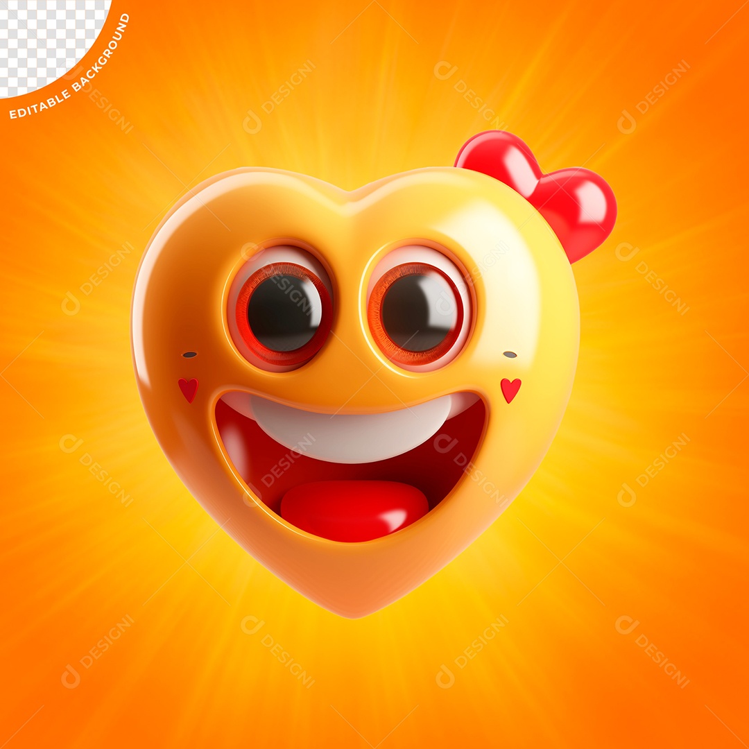 Emoji Sorrindo Com Corações Na Bochecha Elemento 3D para Composição PSD