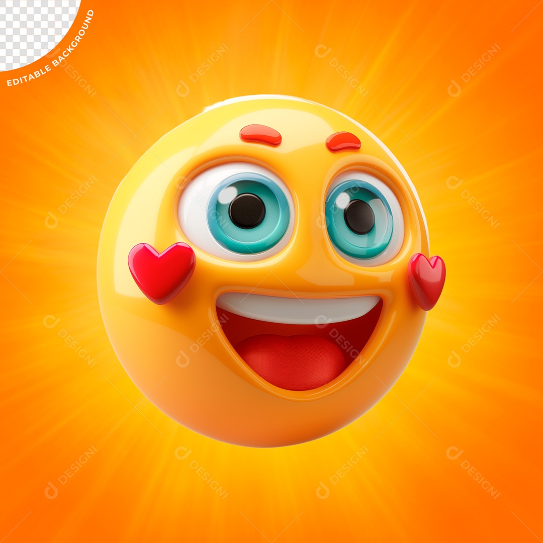 Emoji Com Corações Na Bochecha Elemento 3D para Composição PSD