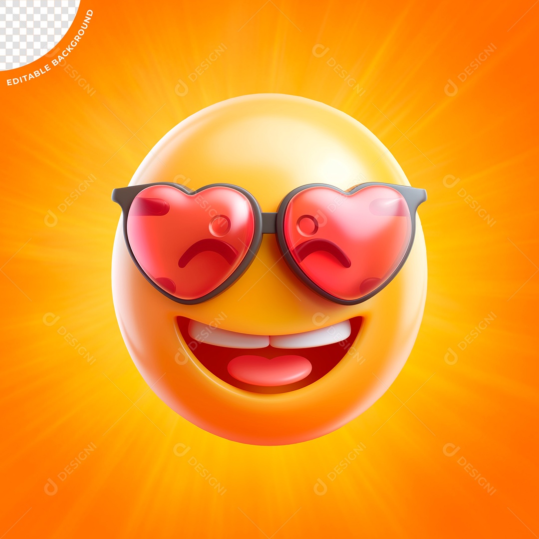 Emoji Usando Óculos de Coração Elemento 3D para Composição PSD