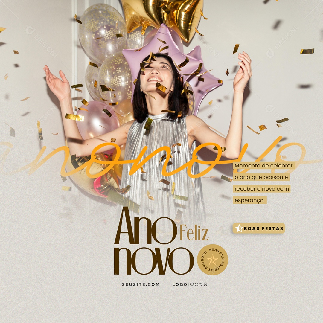 Feliz Ano Novo 01 de Janeiro Social Media PSD Editável