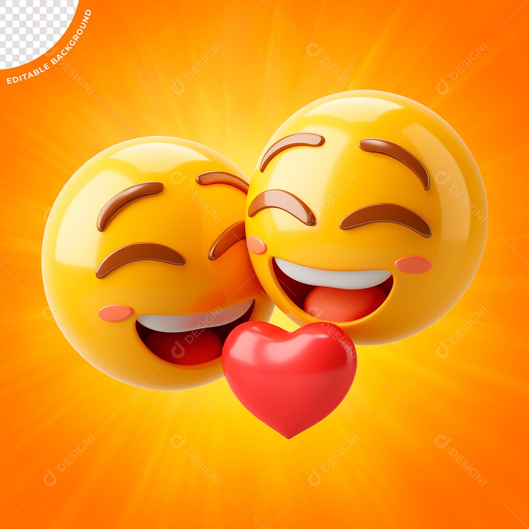 Emoji Casal Apaixonados Com Coração Elemento 3D para Composição PSD
