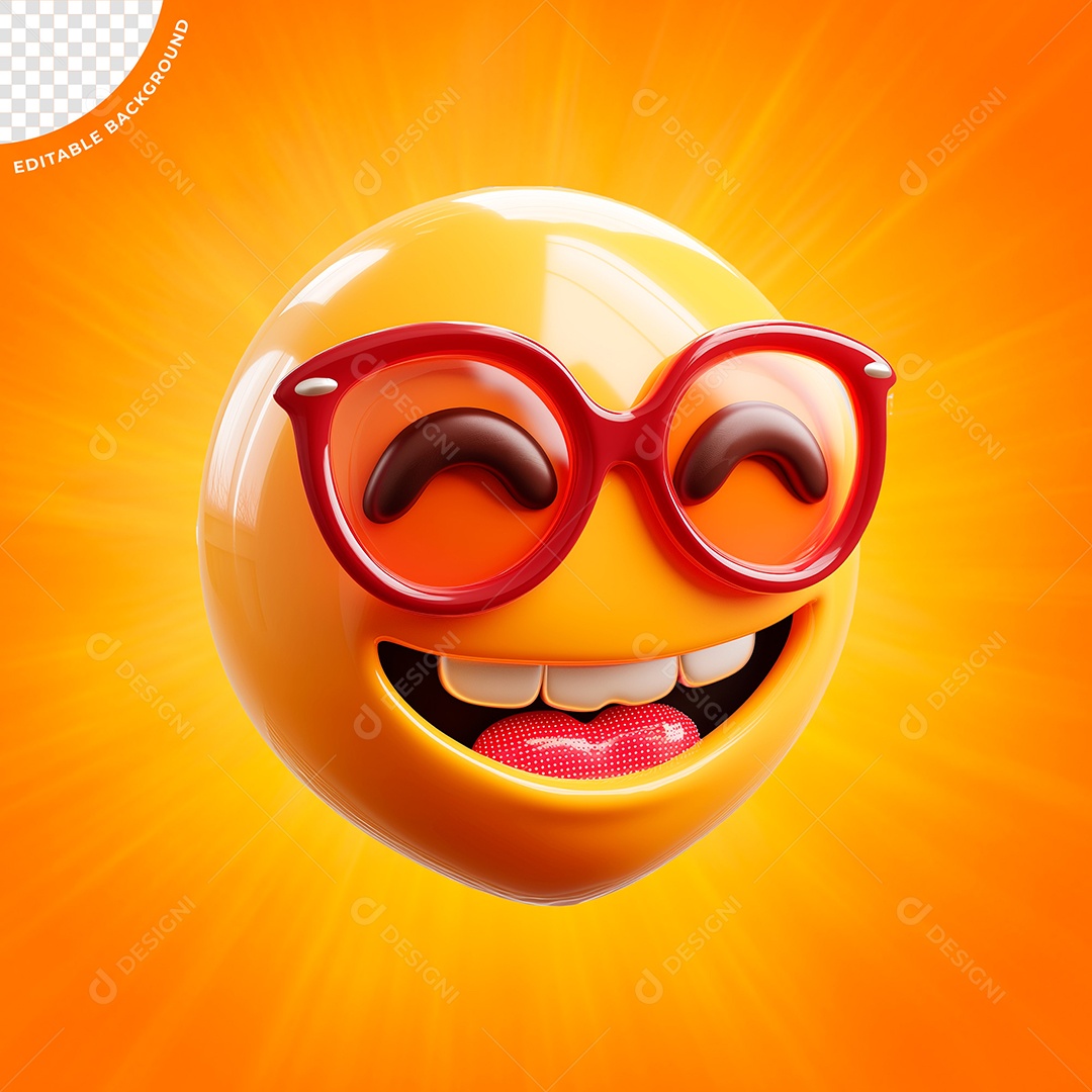 Emoji Animado Usando Óculos Vermelho Elemento 3D para Composição PSD