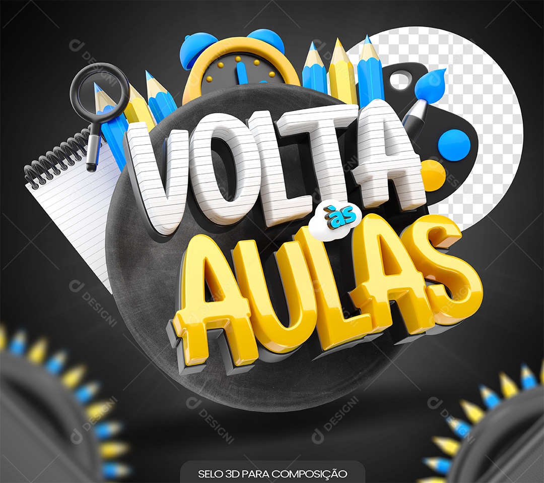 Volta às Aulas Selo 3D Branco e Amarelo para Composição PSD