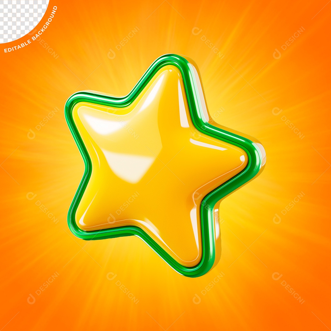 Elemento 3D Estrela Verde com Amarelo para Composição PSD