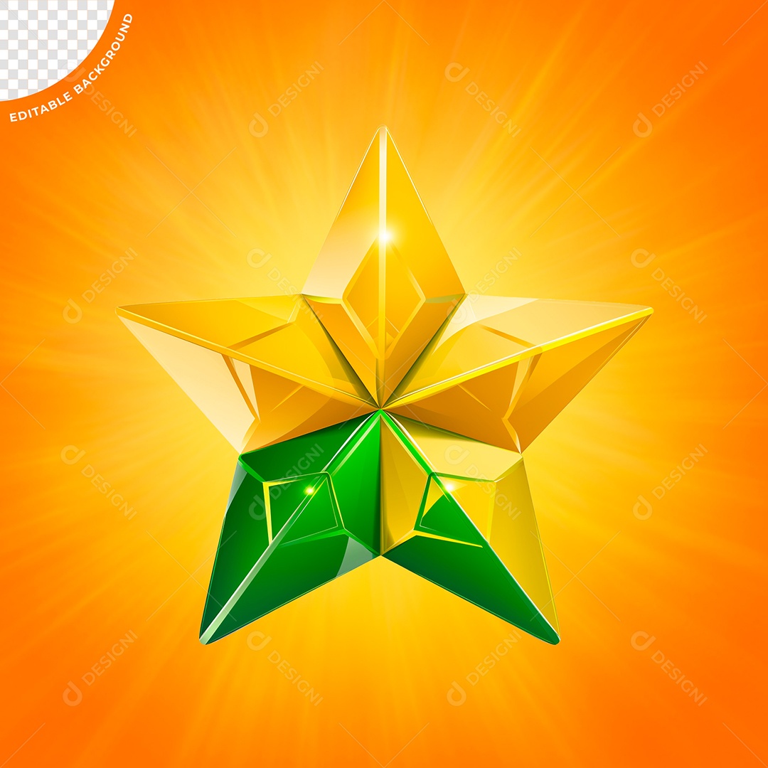 Elemento 3D Estrela Verde com Amarelo para Composição PSD