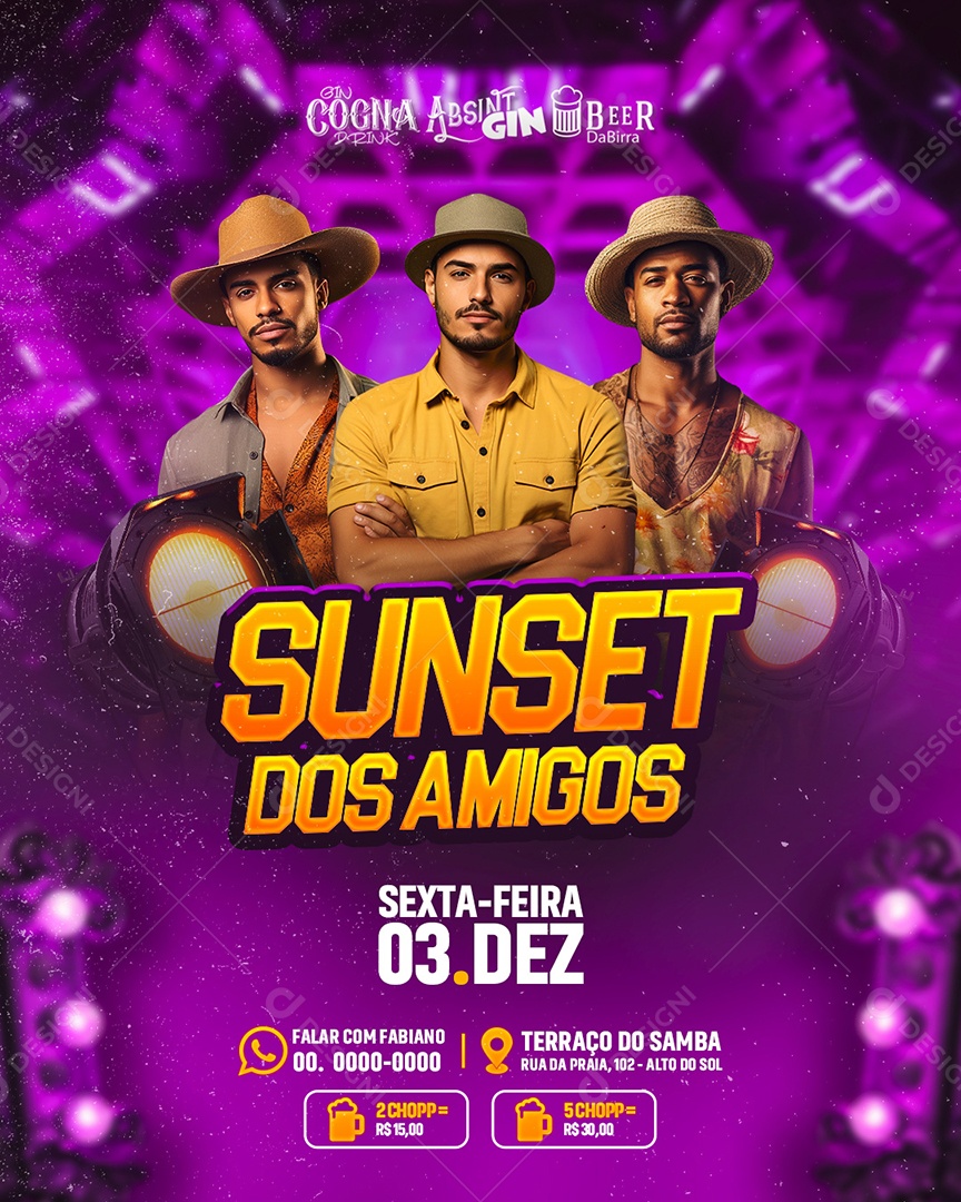 Flyer Sunset Dos Amigos Social Media PSD Editável
