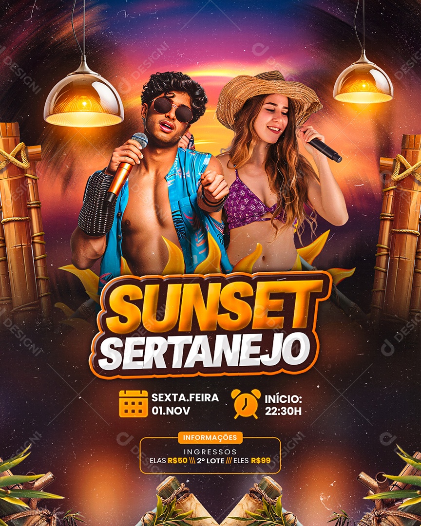 Social Media Flyer Sunset Sertanejo PSD Editável