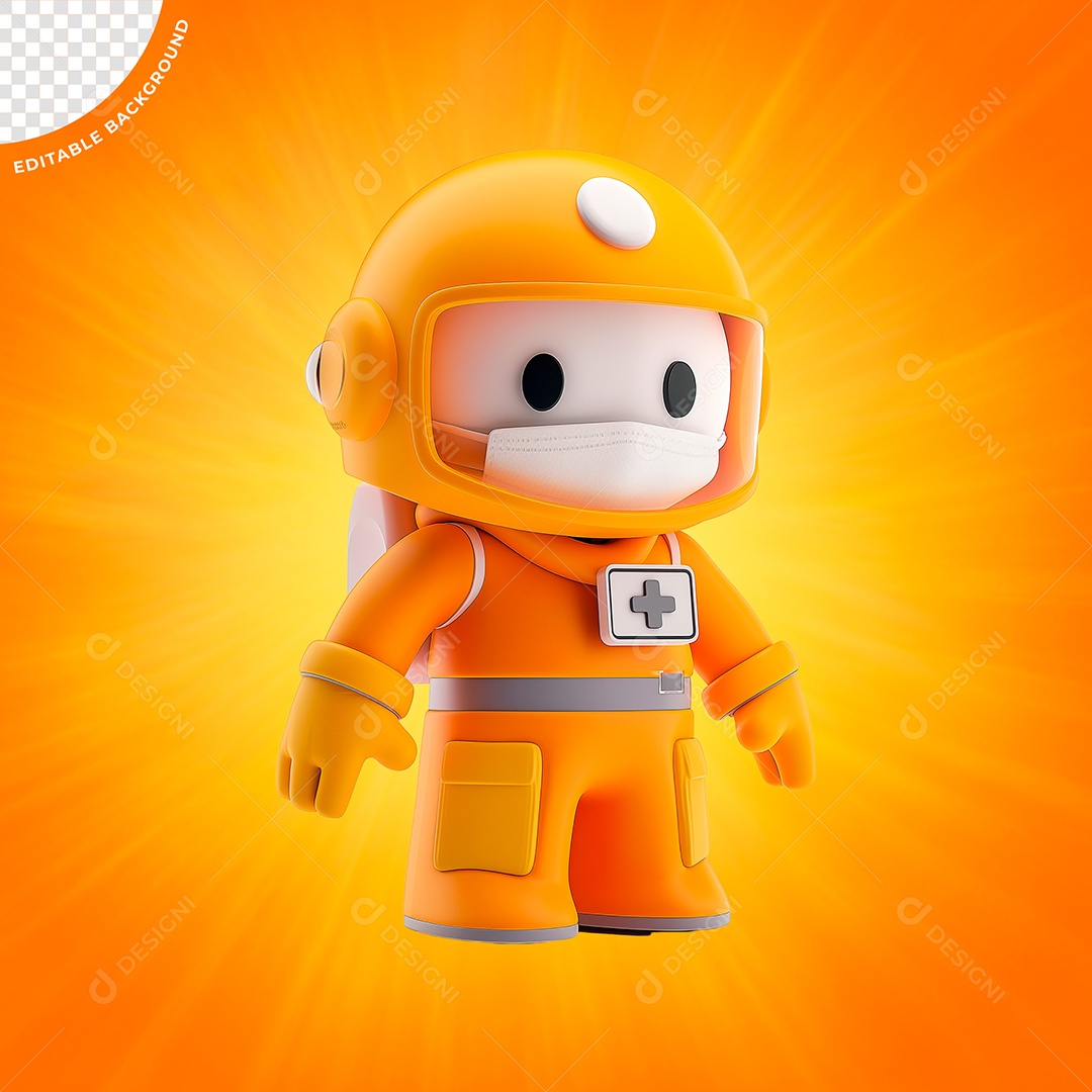 Emoji Socorrista médico Laranja e Amarelo Elemento 3D para Composição PSD