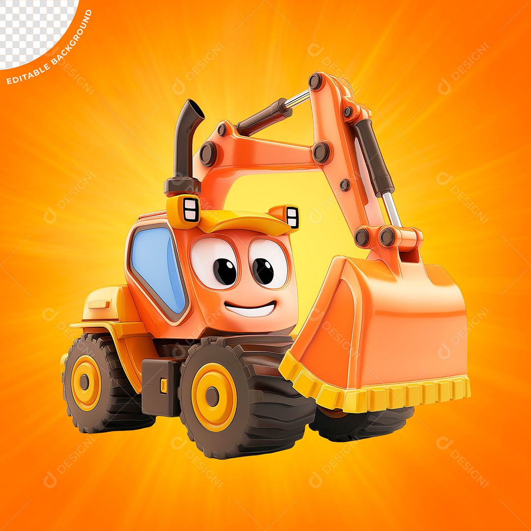 Emoji Retroescavadeira Laranja e Amarelo Elemento 3D para Composição PSD