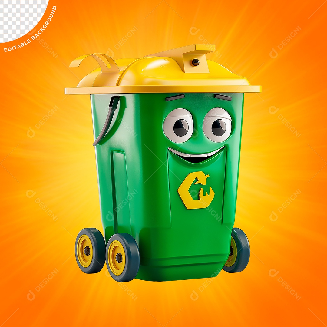 Emoji Tambor De Lixo Amarelo e Verde Elemento 3D para Composição PSD