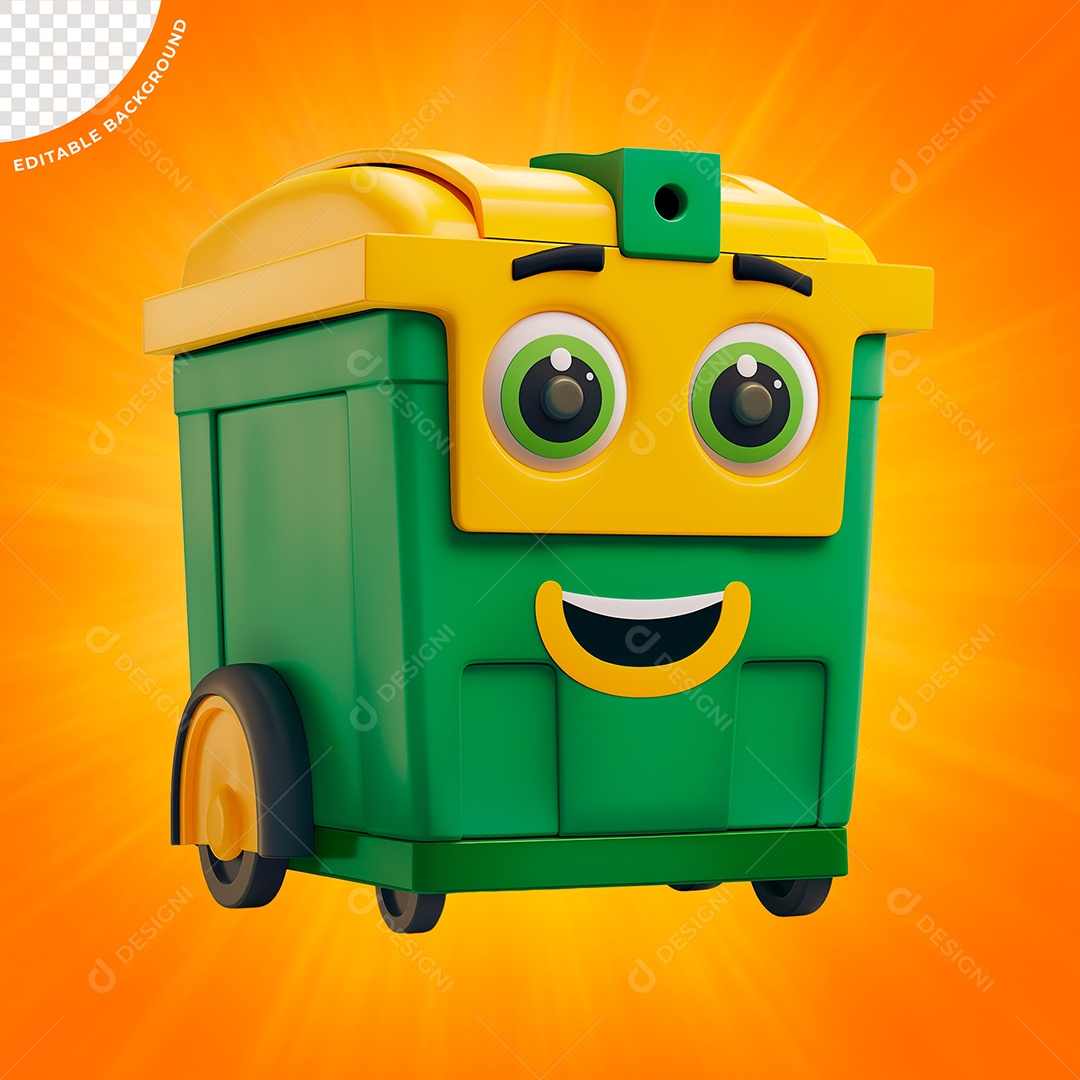 Emoji Tambor De Lixo Amarelo e Verde Elemento 3D para Composição PSD