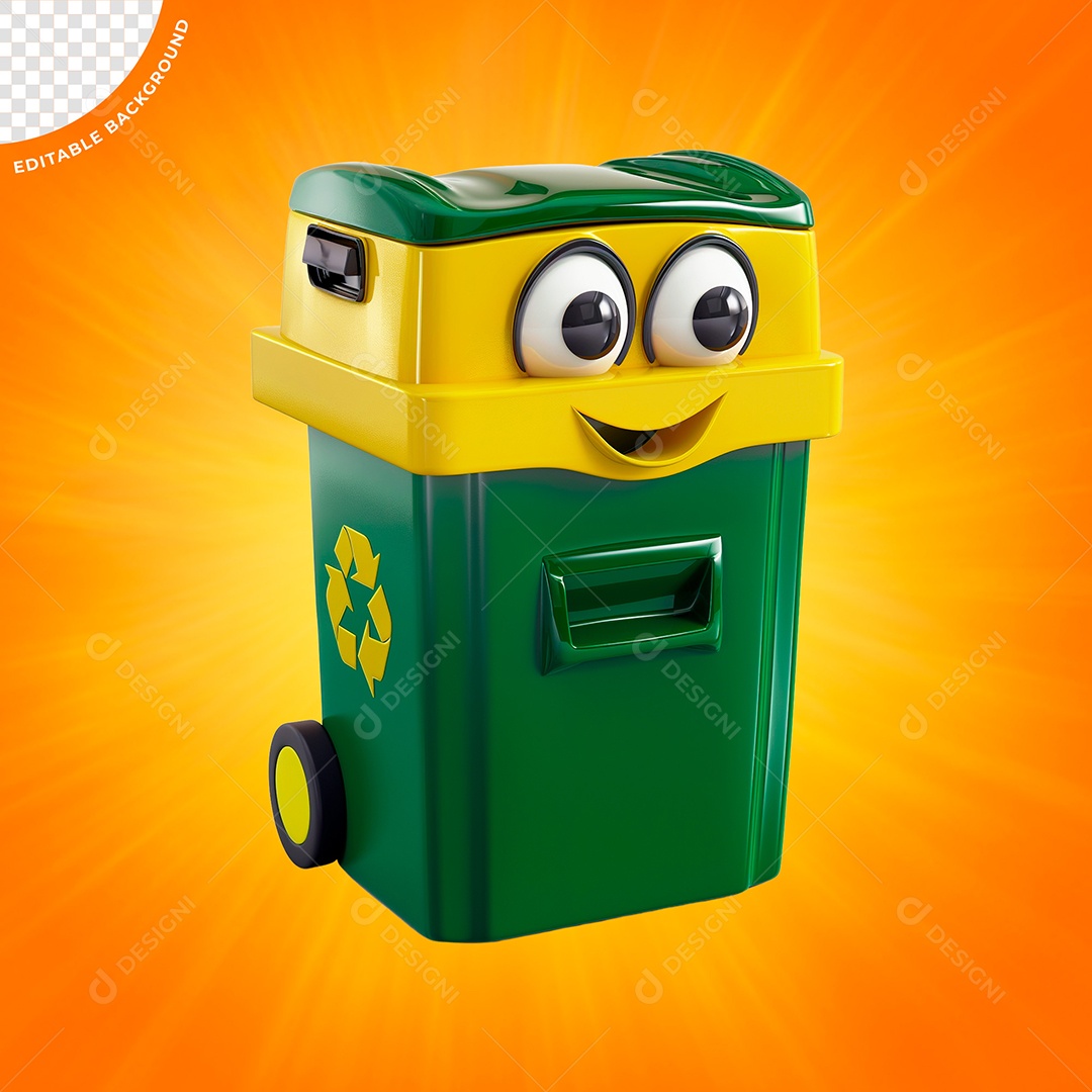 Emoji Tambor De Lixo Amarelo e Verde Elemento 3D para Composição PSD