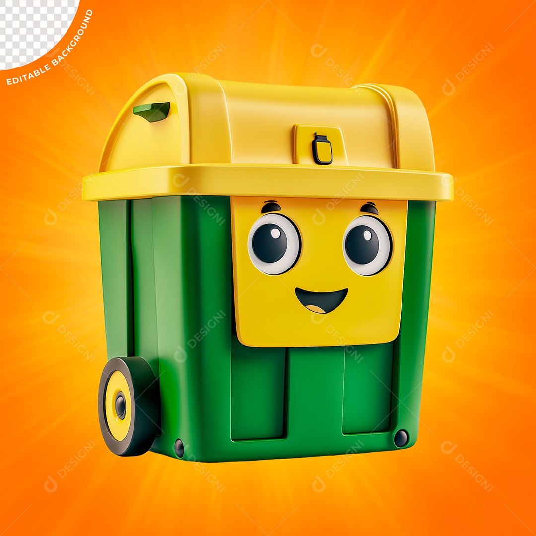 Emoji Tambor De Lixo Amarelo e Verde Elemento 3D para Composição PSD