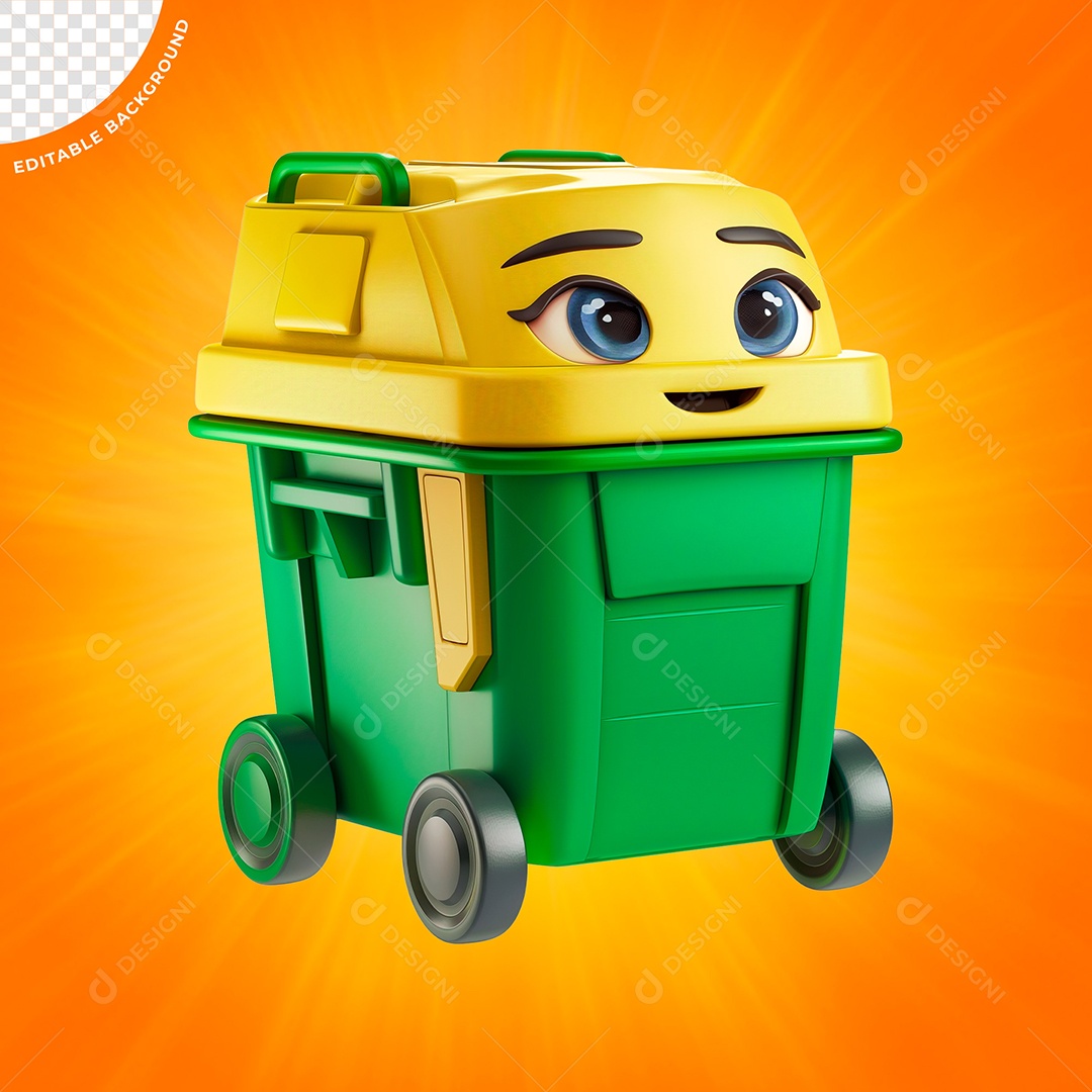 Emoji Tambor De Lixo Amarelo e Verde Elemento 3D para Composição PSD