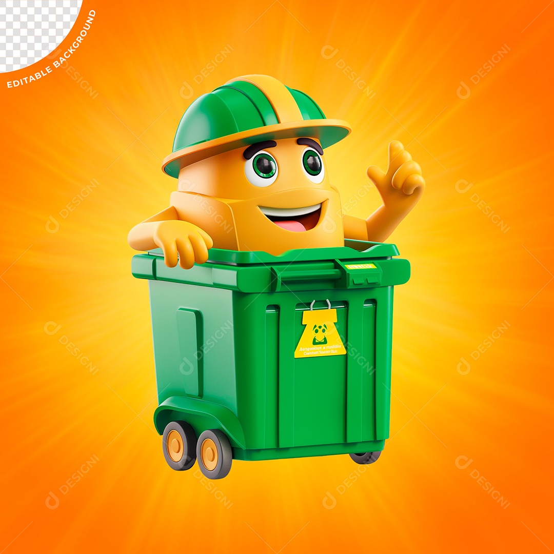 Emoji Tambor De Lixo Amarelo e Verde Elemento 3D para Composição PSD