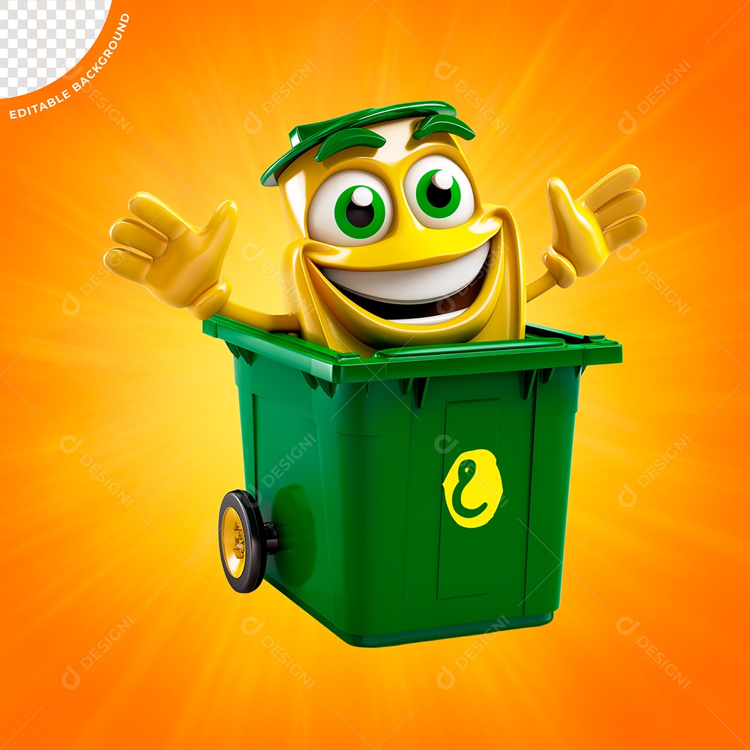 Emoji Tambor De Lixo Amarelo e Verde Elemento 3D para Composição PSD