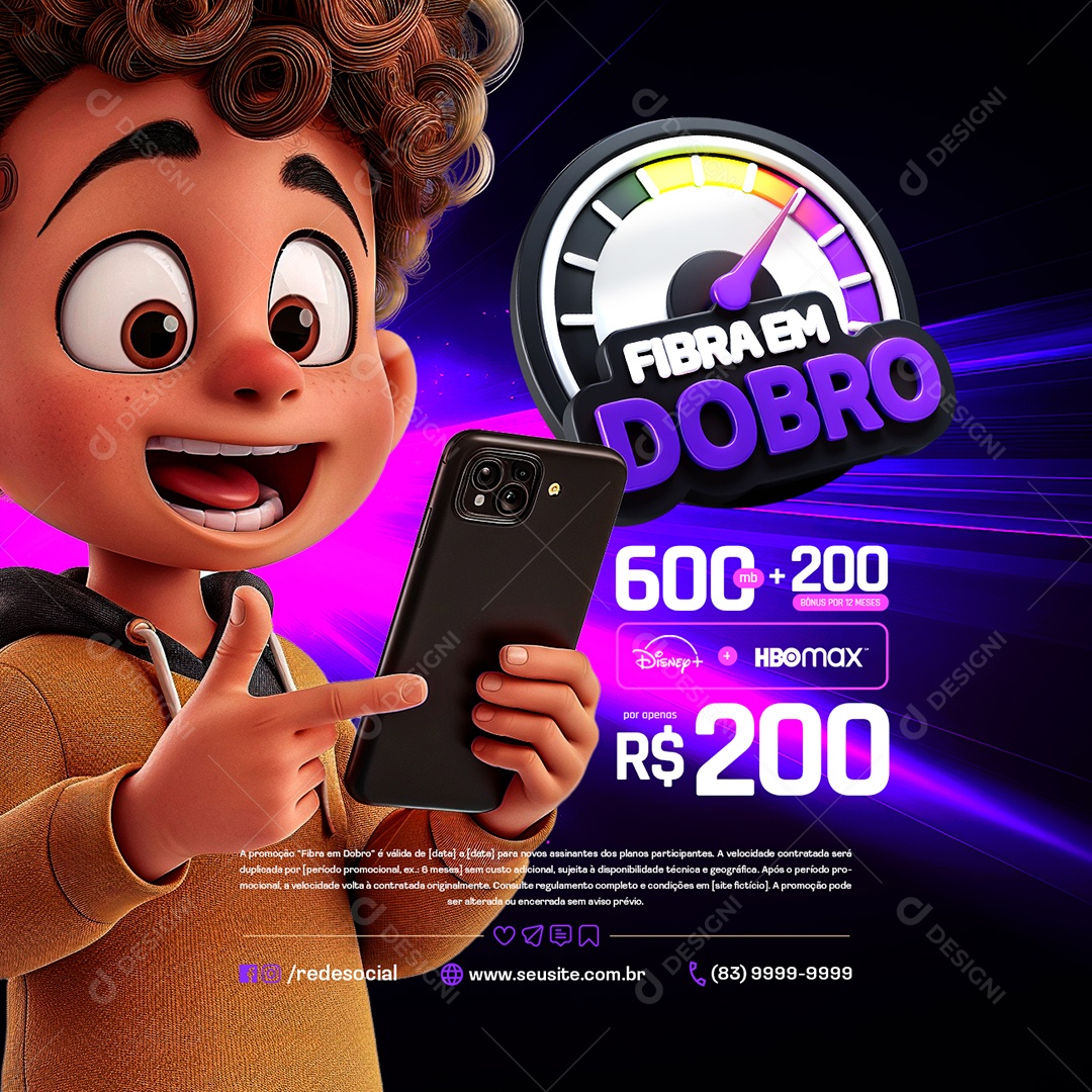 Fibra em Dobro Provedor de Internet 600MB Social Media PSD Editável