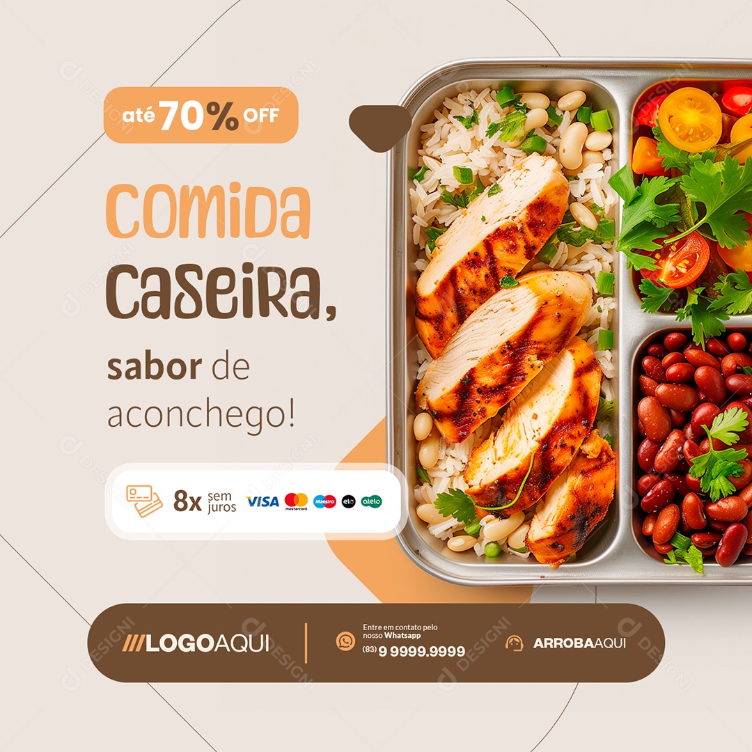 Marmitas Comida Caseira Sabor de Aconchego Social Media PSD Editável