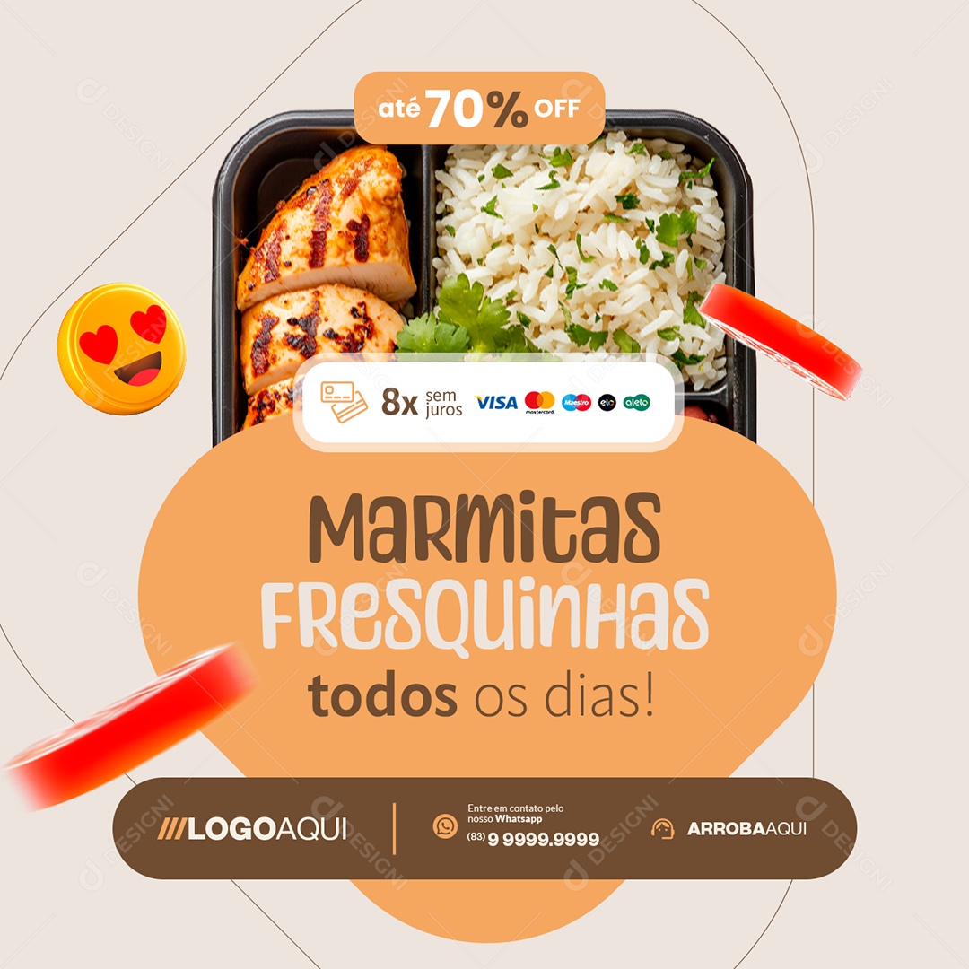Marmitas Fresquinhas Todos os Dias Social Media PSD Editável