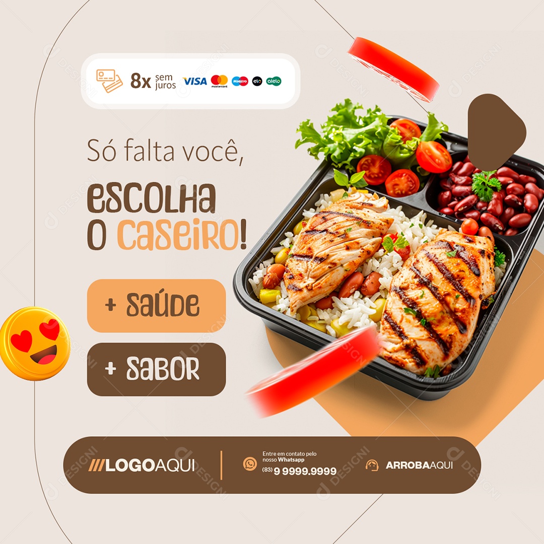 Marmitas Só Falta Você Escolha o Caseiro Social Media PSD Editável