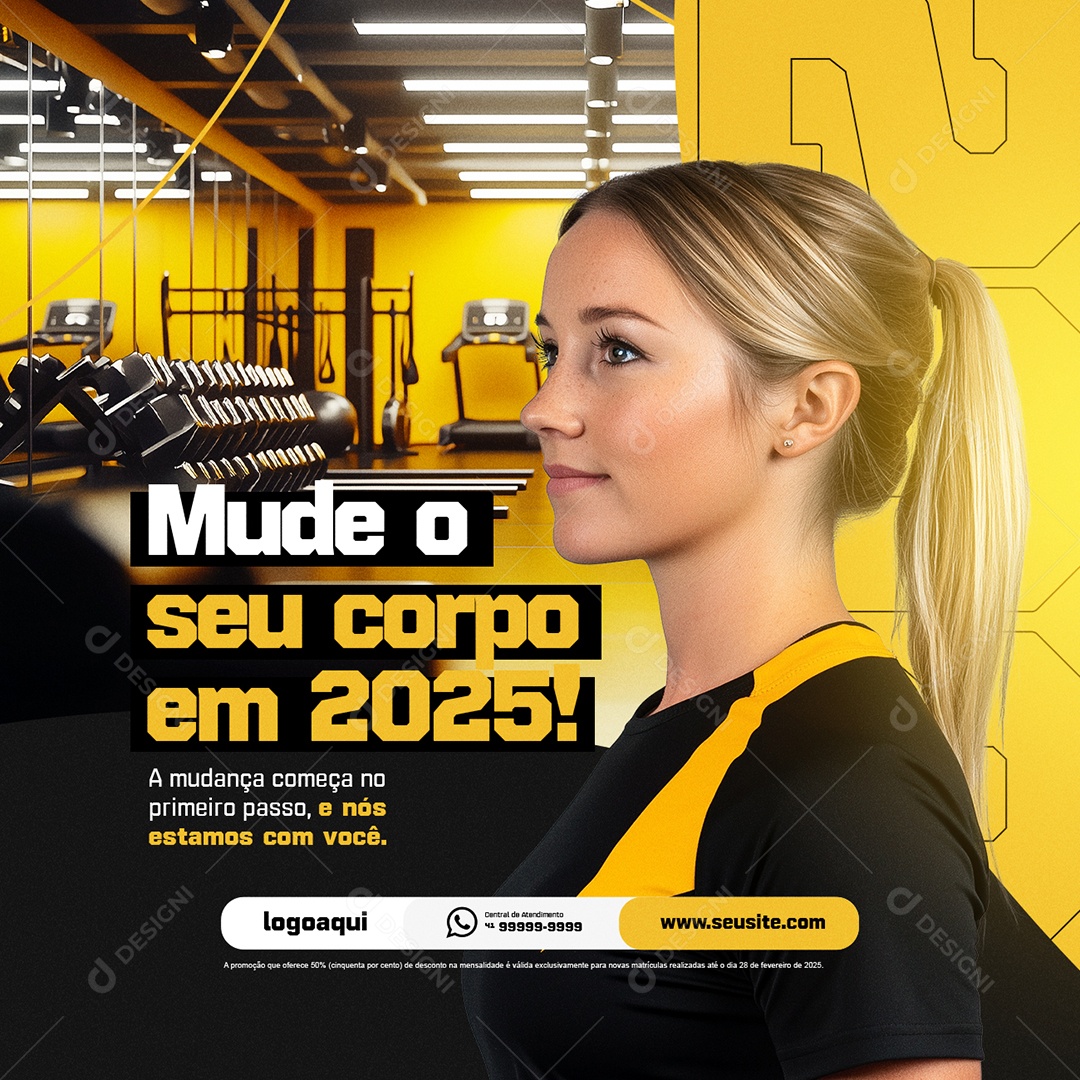 Academia Mude o Seu Corpo em 2025 Social Media PSD Editável