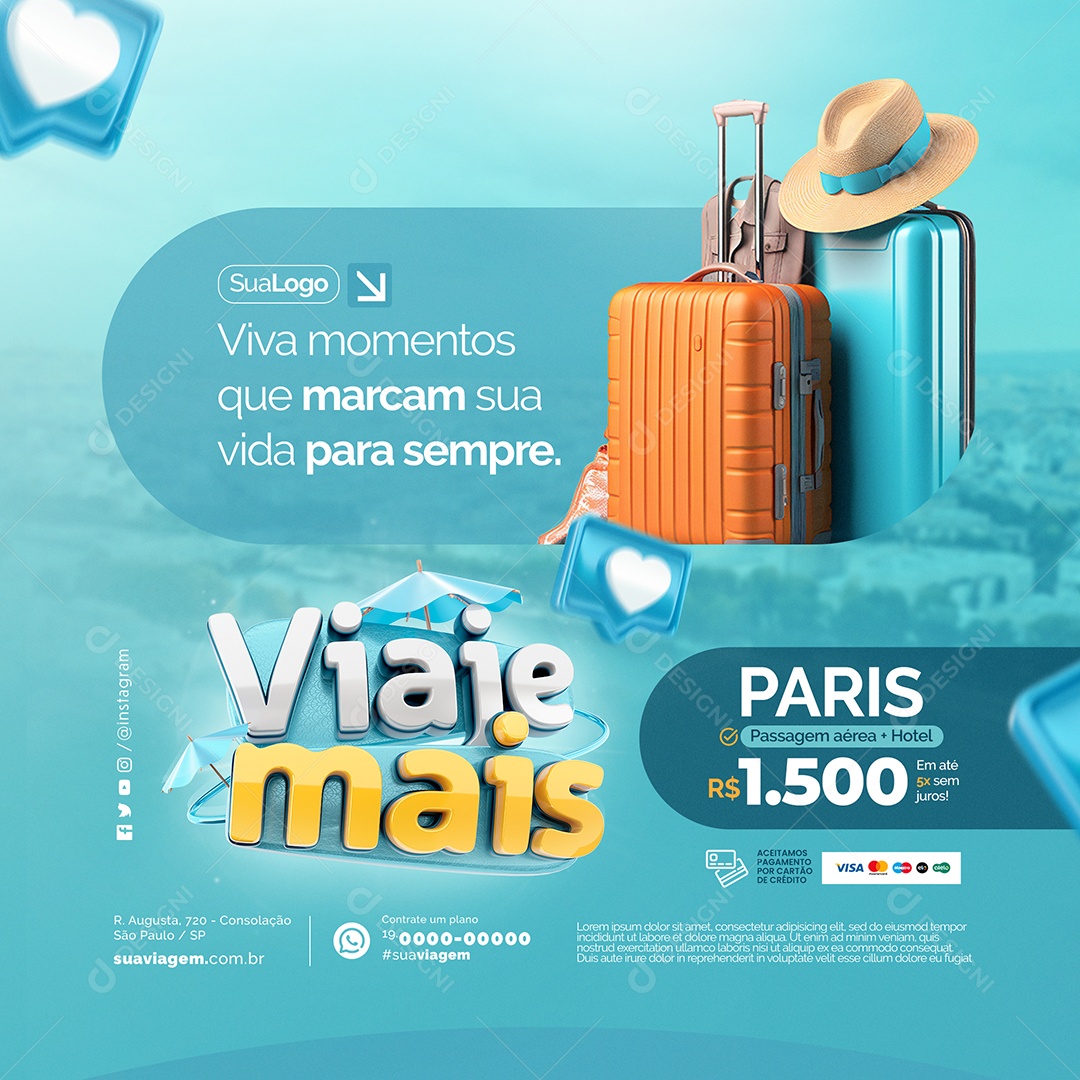 Agência de Viagens Viaje Mais Viva Momentos que Marcam Social Media PSD Editável