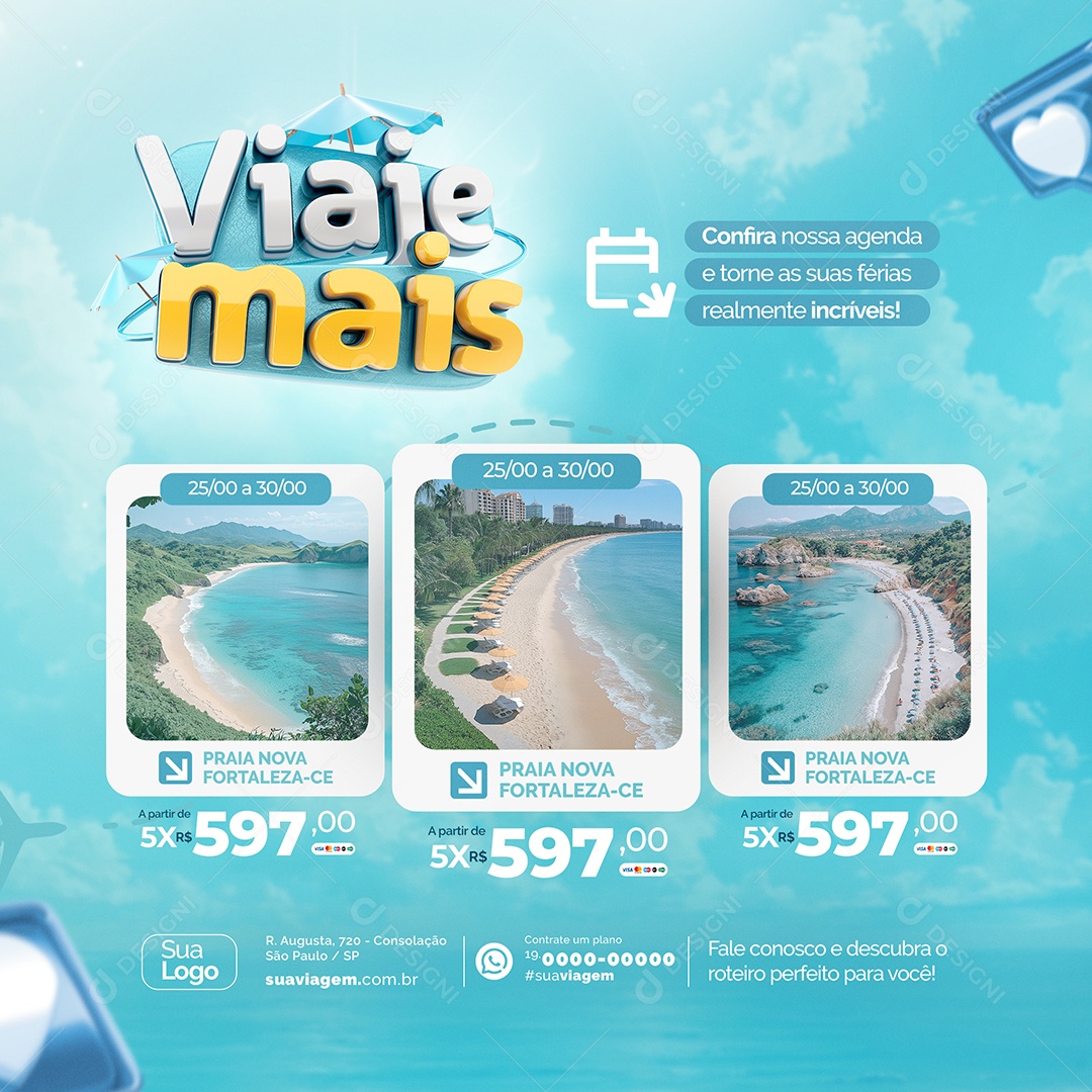 Agência de Viagens Viaje Mais Pacotes Confira nossa Agenda Social Media PSD Editável