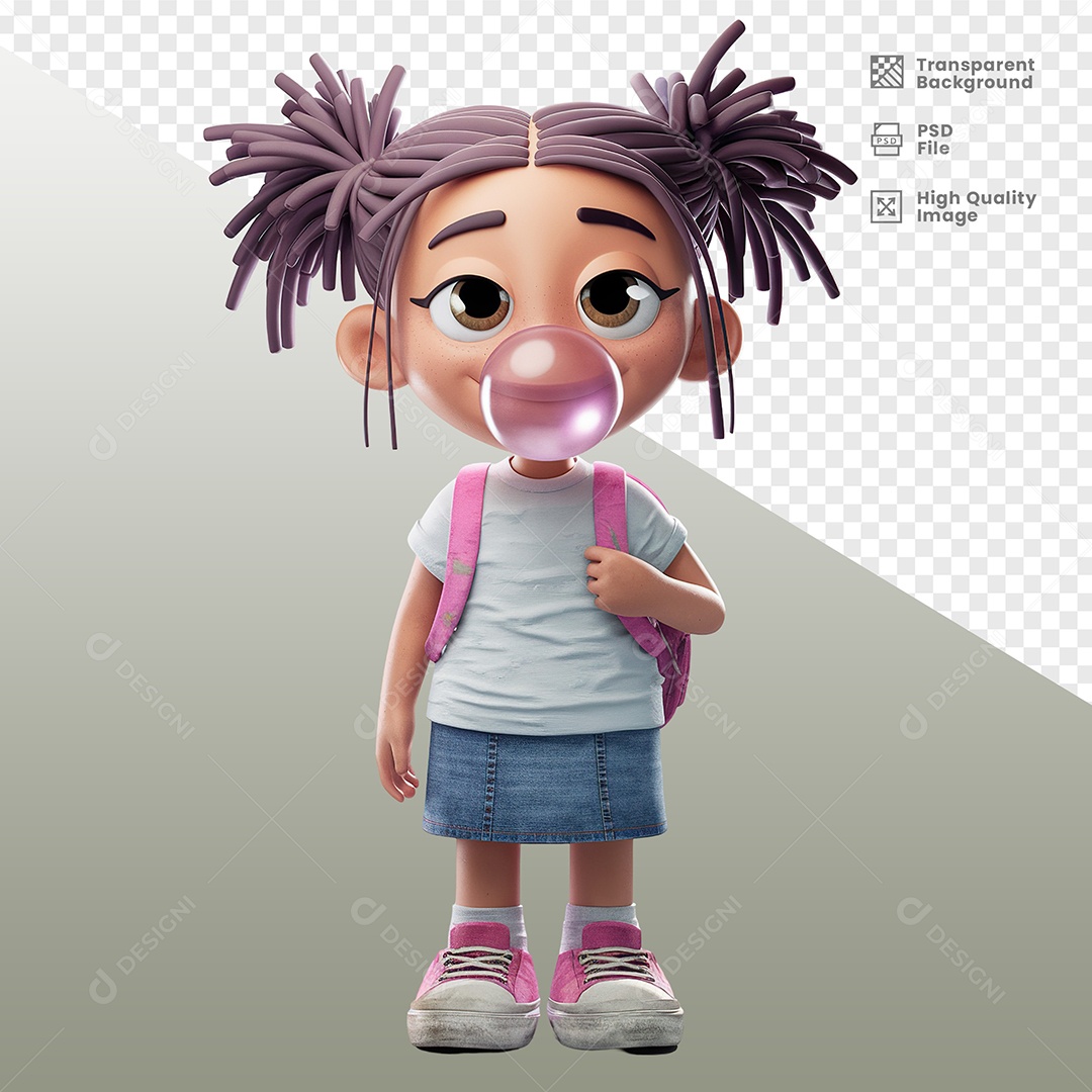 Estudante Menina Com Mochila Personagem 3D para Composição PSD