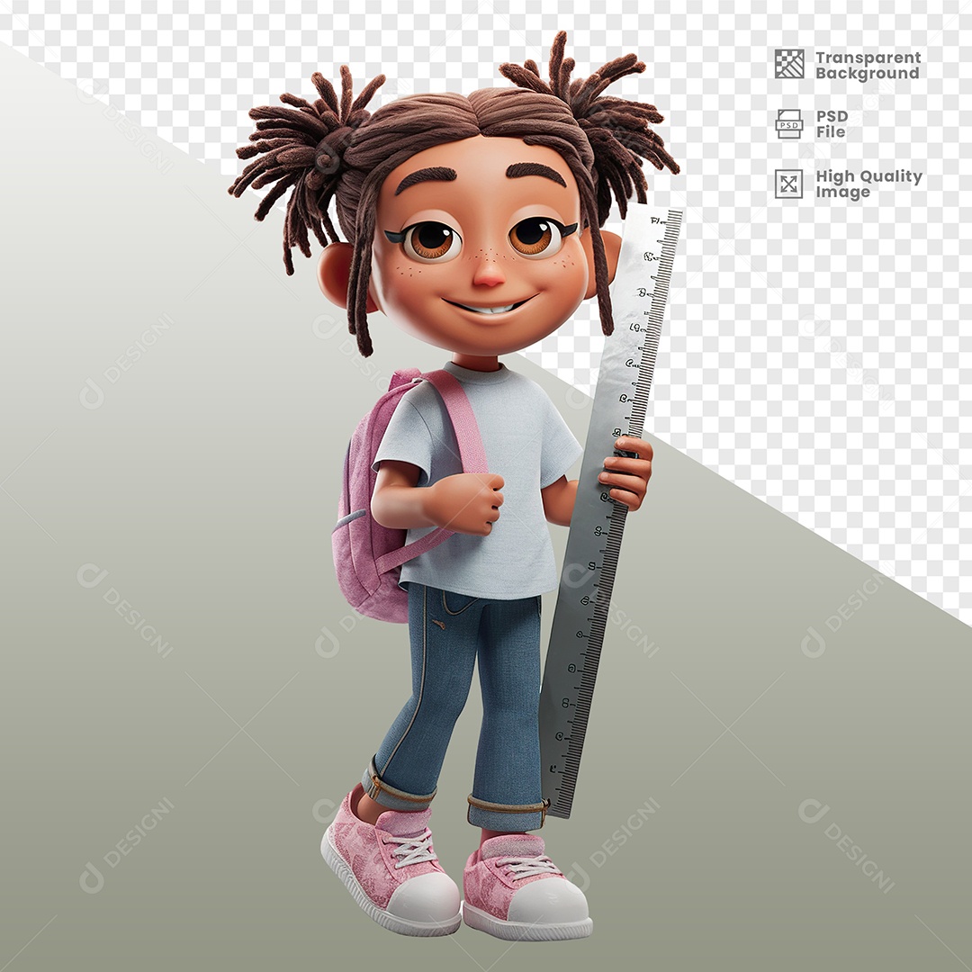 Estudante Menino Com Mochila Segurando Régua Personagem 3D para Composição PSD