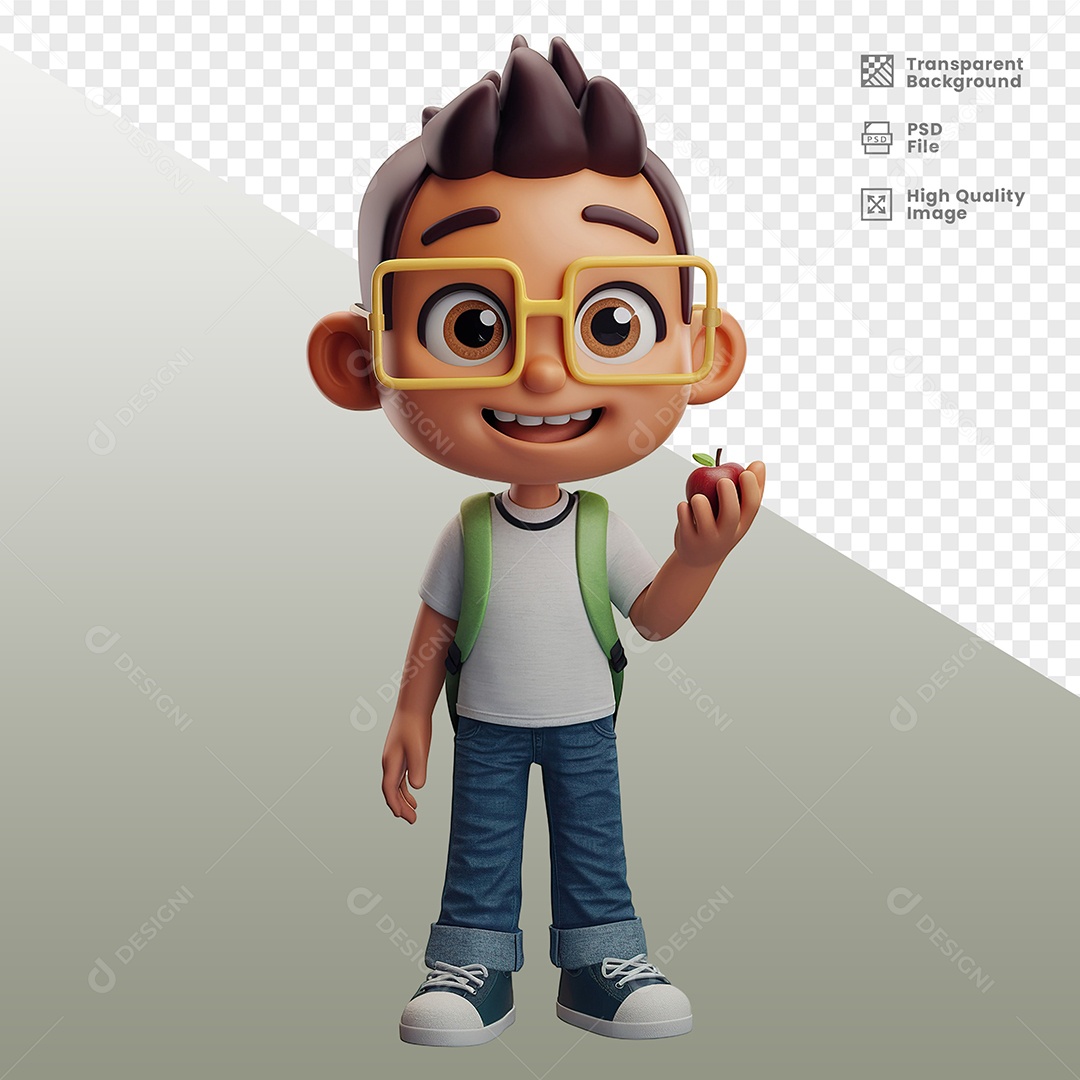 Estudante Menino Com Mochila Personagem 3D para Composição PSD