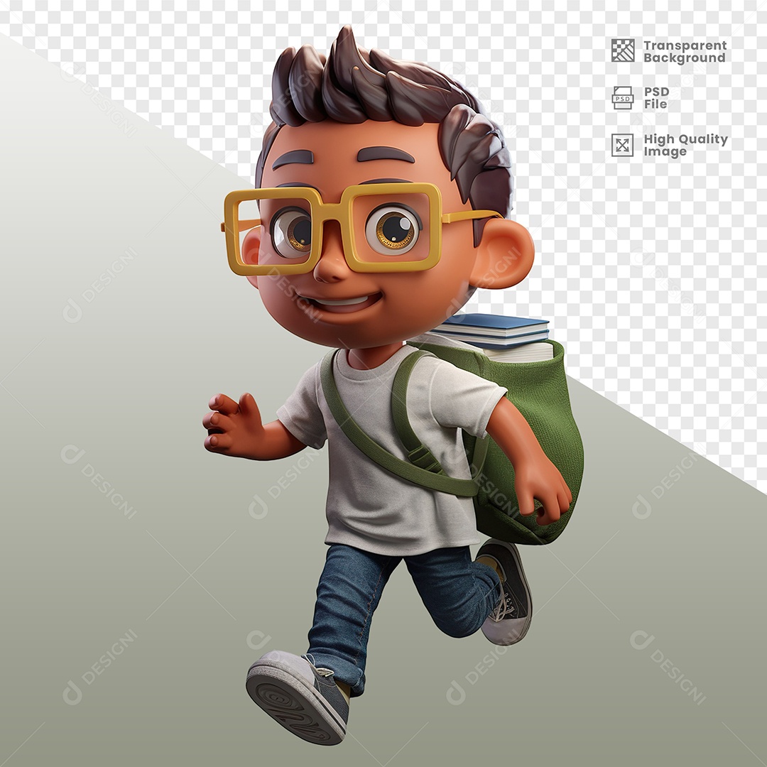 Student Boy With Backpack Running 3D Character for PSD Composition