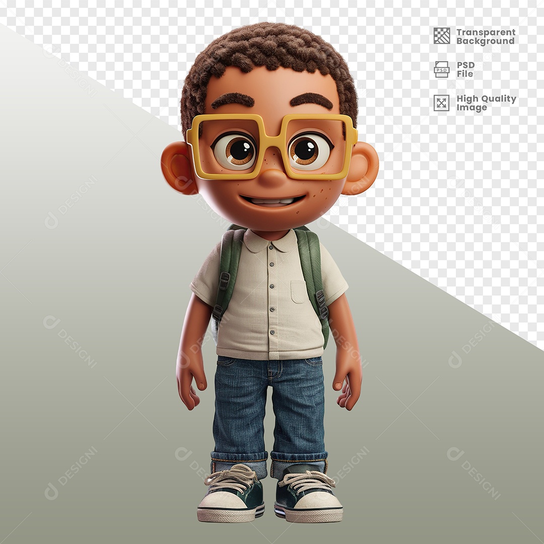 Estudante Menino Com Mochila Personagem 3D para Composição PSD