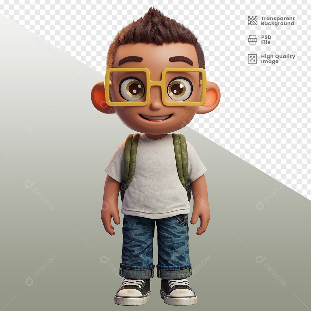 Estudante Menina Com Mochila Personagem 3D para Composição PSD
