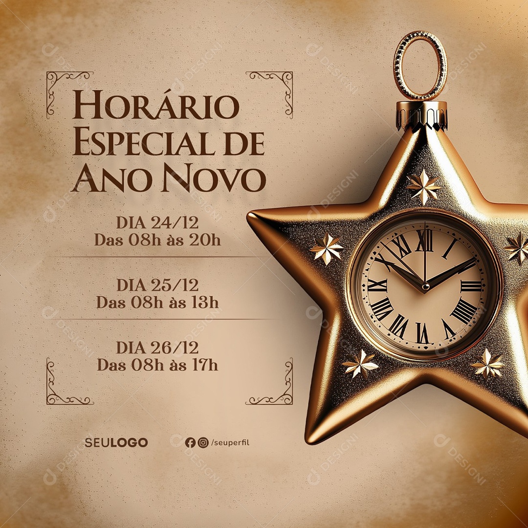 Horário Especial de Ano Novo Horário Social Media PSD Editável