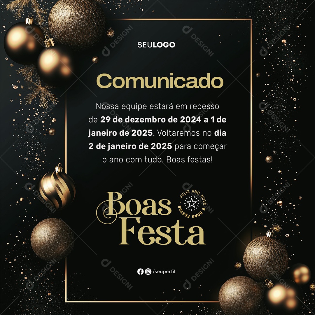 Comunicado de Fim de Ano Social Media PSD Editável