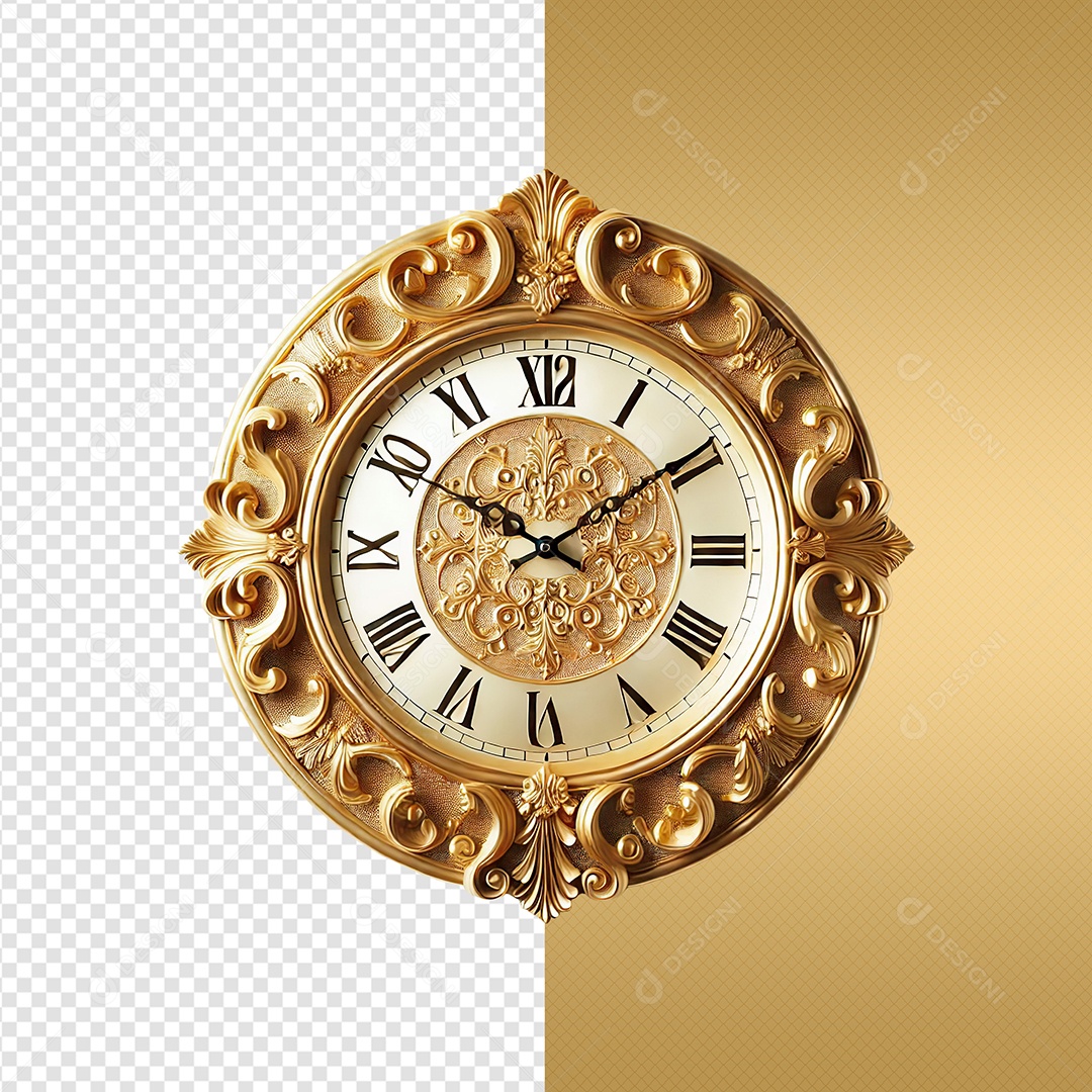 Relógio Dourado Elemento 3D para Composição PSD