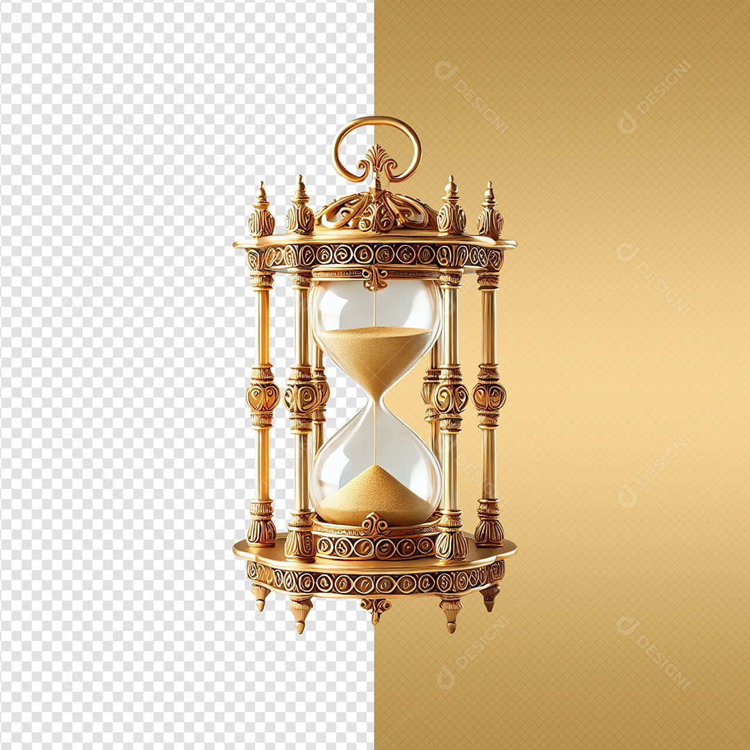 Relógio De Areia Em Ampulheta Dourado Elemento 3D para Composição PSD