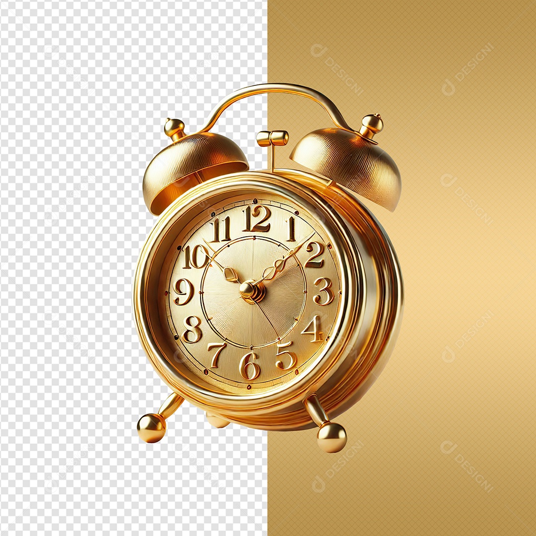 Despertador Relógio Dourado Elemento 3D para Composição PSD