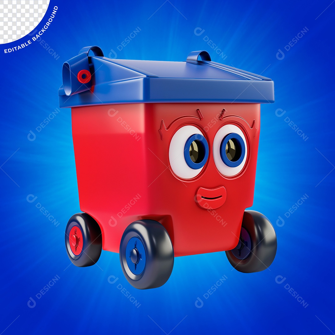 Emoji Tambor De Lixo Azul e Vermelho Elemento 3D para Composição PSD