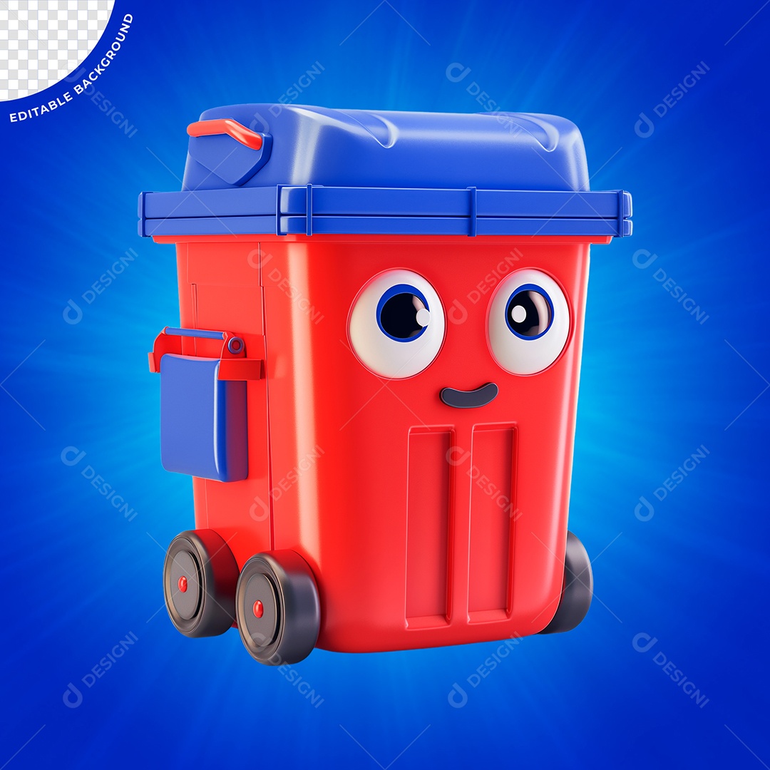 Emoji Tambor De Lixo Azul e Vermelho Elemento 3D para Composição PSD