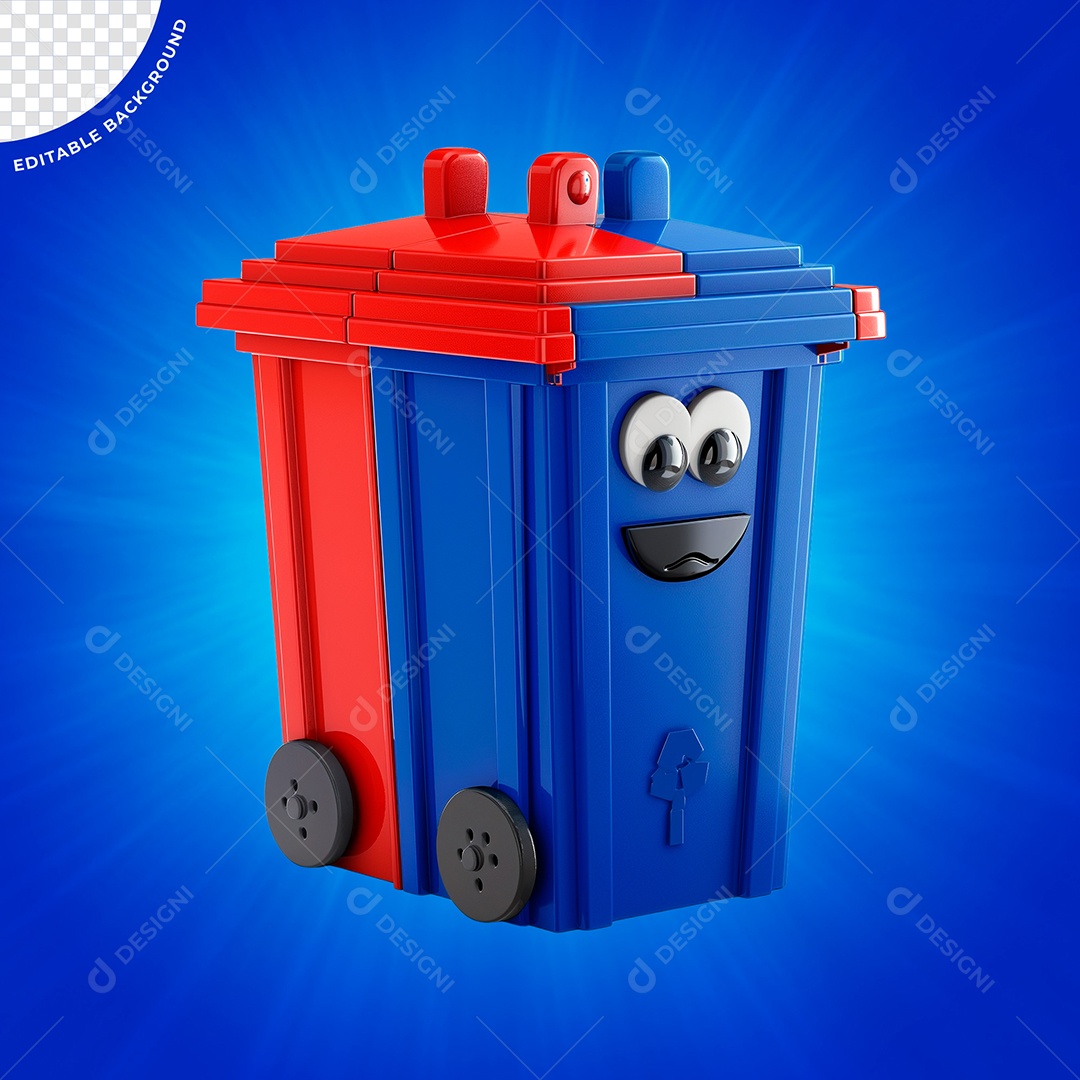 Emoji Tambor De Lixo Azul e Vermelho Elemento 3D para Composição PSD