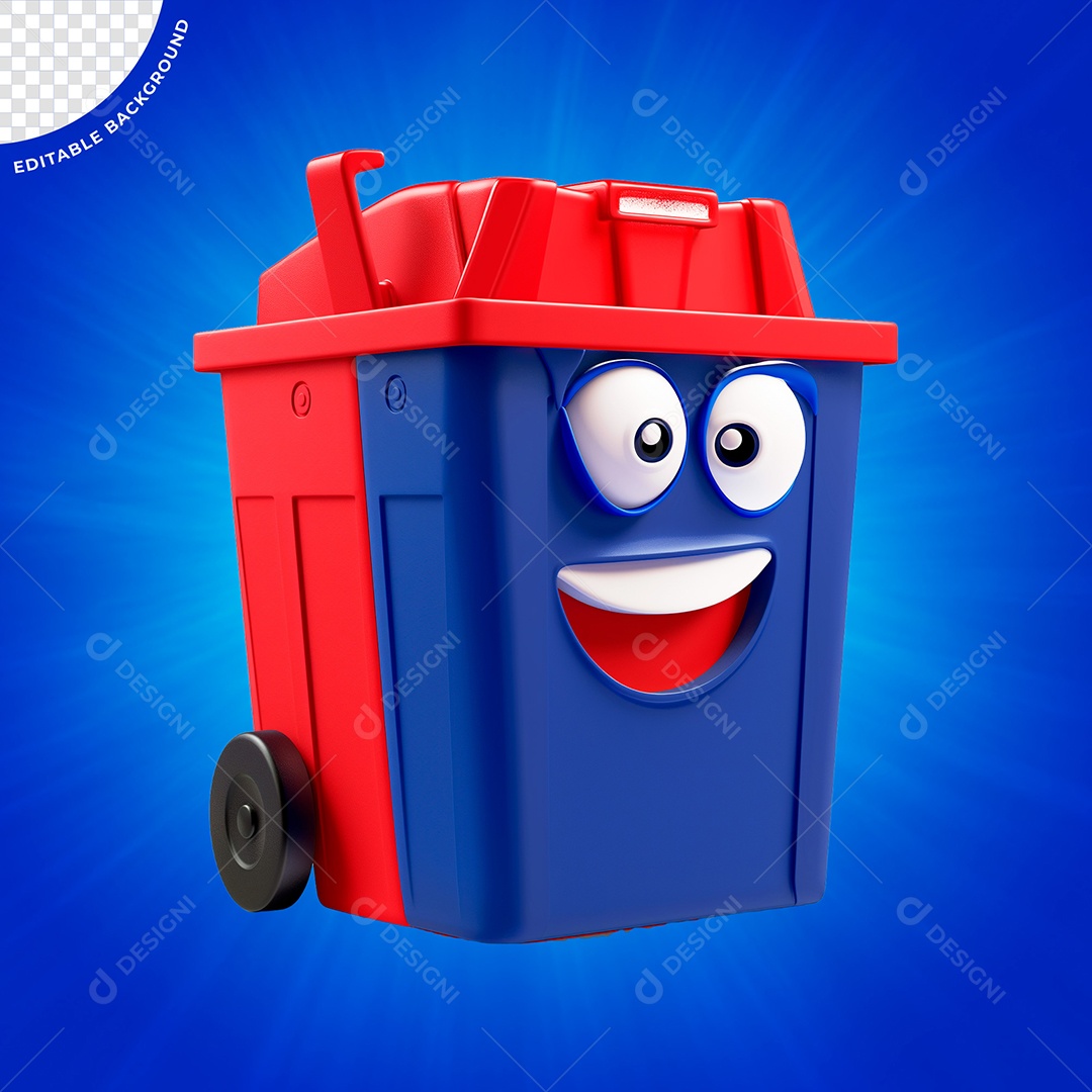 Emoji Tambor De Lixo Azul e Vermelho Elemento 3D para Composição PSD